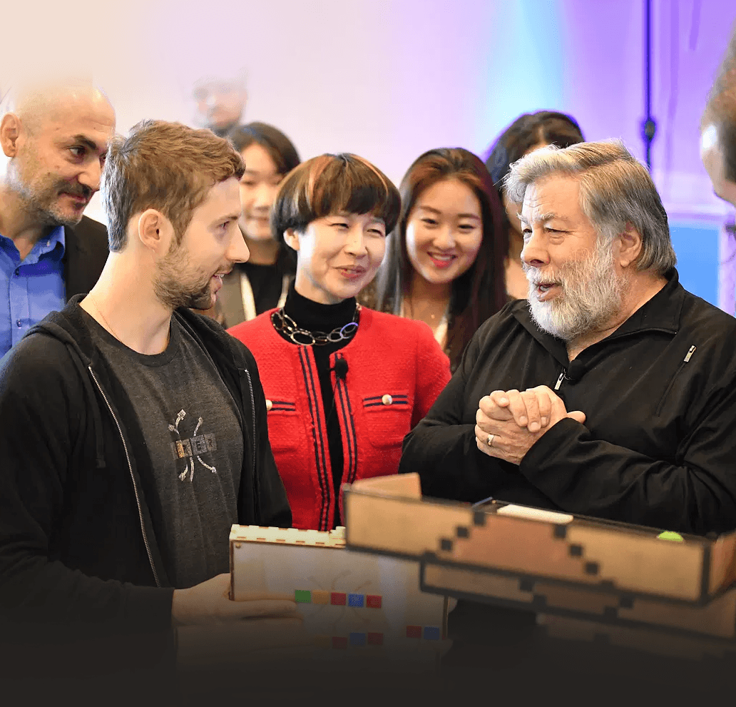 Mark with Steve Wozniak demonstrating Piper